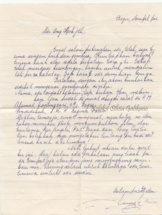 Surat untuk Kwee Ing Hok di Parakan dari Lianny Gan Siok Hoa di Bogor, 1961